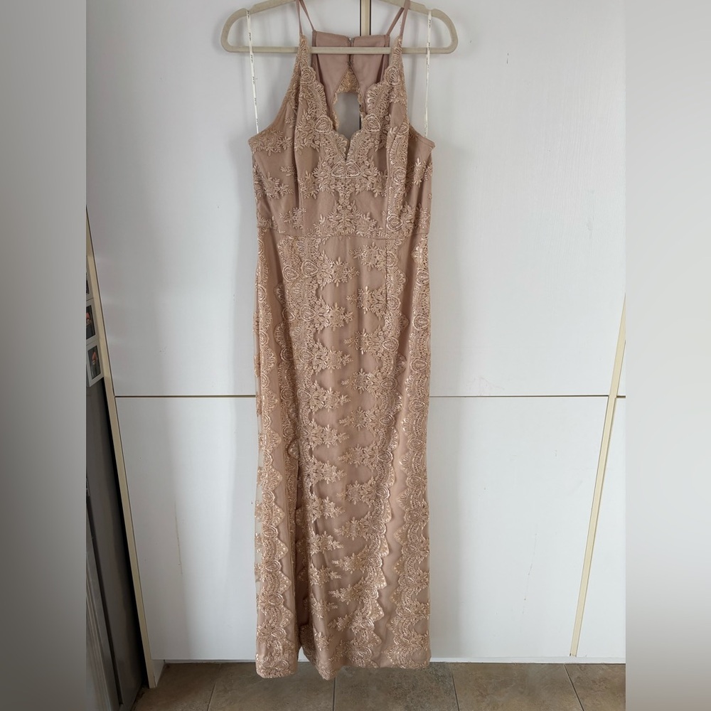 Nikibiki Midnight Lace Maxi Dress Gown Nude Large Wedding Guest Bridesmaid Slit